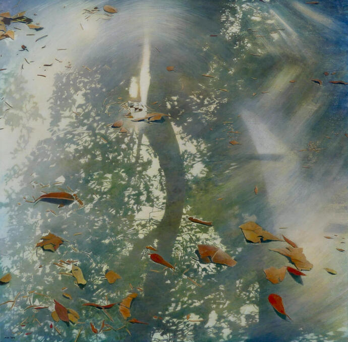 Forest reflection IV, eitempera op linnen van Marcel van Hoeff